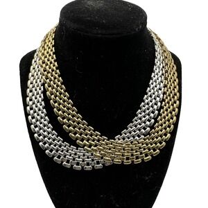 2 - vintage 1980's  Panther link choker gold & silver tone flip closure
